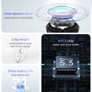 USAMS earphones με θήκη φόρτισης US-YO17, True Wireless, Φ13mm, μωβ 3 Φ13mm