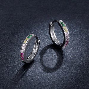 BAMOER σκουλαρίκια κρίκοι BSE459, κυβική ζιρκόνια, ασήμι 925, ασημί 3 ασήμι 925