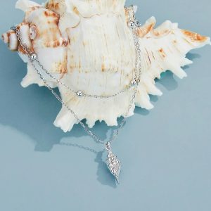 BAMOER κολιέ BSN387, δυο σειρών, σχήμα κοχύλι, ασήμι 925, ασημί 3 σχήμα κοχύλι