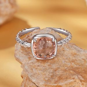 BAMOER δαχτυλίδι BSR598-E με ροζ διάφανο κρύσταλλο, ανοιγόμενο, ασήμι 925, ασημί 3 ασήμι 925