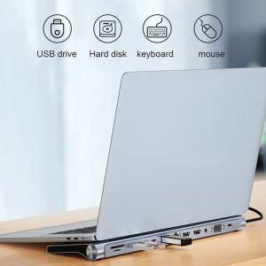 POWERTECH docking station BYL-2003U2, 12 θυρών, βάση laptop, USB-C, γκρι 3 βάση laptop