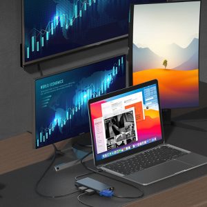 POWERTECH docking station BYL-2311 8 θυρών, USB-C σύνδεση, 100W PD, γκρι 3 100W PD