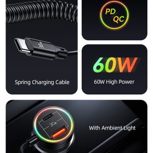 USAMS φορτιστής αυτοκινήτου US-CC167 με καλώδιο, USB/USB-C, 60W, μαύρος 3 60W