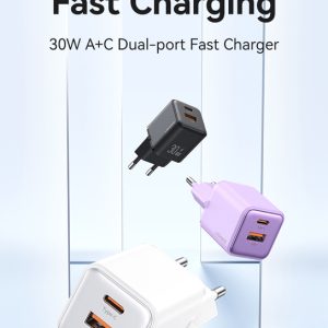 USAMS φορτιστής τοίχου US-CC189, USB & USB-C, 30W PD, λευκός 2 USB & USB-C