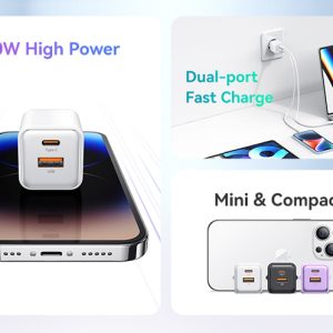 USAMS φορτιστής τοίχου US-CC189, USB & USB-C, 30W PD, μωβ 3 30W PD