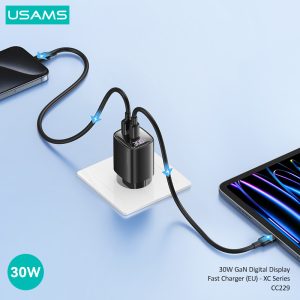 USAMS φορτιστής τοίχου US-CC229, USB & USB-C, 30W, GaN, λευκός 3 30W