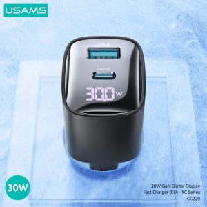 USAMS φορτιστής τοίχου US-CC229, USB & USB-C, 30W, GaN, λευκός 4 GaN