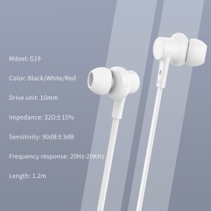 CELEBRAT earphones με μικρόφωνο G19, 3.5mm σύνδεση, Φ10mm, 1.2m, λευκά 4 1.2m