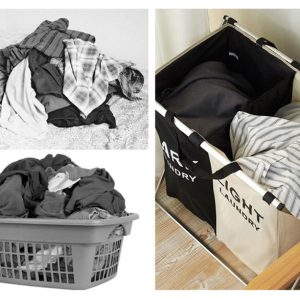 Καλάθι διαχωρισμού απλύτων CLN-0050 με 2 σάκους, 60x38x60mm, μαύρο-λευκό 3 μαύρο-λευκό