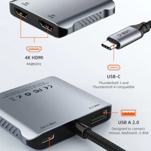 CABLETIME docking station CT-CM2H4K-AG, 4 θυρών, USB-C, 4K, 100W, γκρι 3 USB-C
