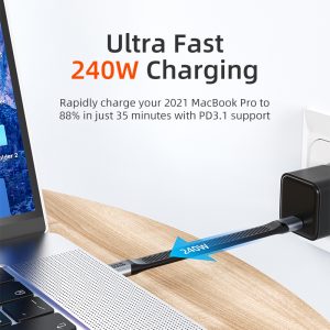 CABLETIME καλώδιο USB-C CT-FU4-AG, flat, 240W, 40Gbps, 8K/60Hz, USB4, 0.15m, μαύρο 3 240W