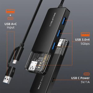 CABLETIME USB hub CT-HUBT3-PB, 4x θυρών, 5Gbps, USB/USB-C σύνδεση, μαύρο 3 5Gbps