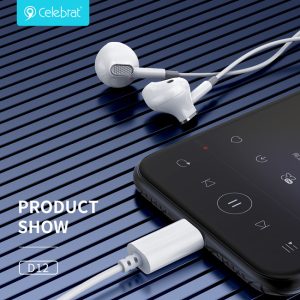 CELEBRAT earphones με μικρόφωνο D12, USB-C σύνδεση, Φ14.2mm, 1.2m, λευκά 3 Φ14.2mm