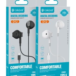 CELEBRAT earphones με μικρόφωνο D12, USB-C σύνδεση, Φ14.2mm, 1.2m, λευκά 4 1.2m