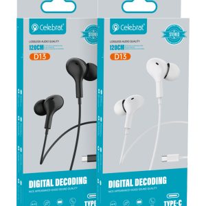 CELEBRAT earphones με μικρόφωνο D13, USB-C σύνδεση, Φ10mm, 1.2m, μαύρα 3 Φ10mm
