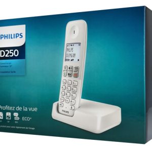 PHILIPS ασύρματο τηλέφωνο D2501W-34, με ελληνικό μενού, λευκό 3 λευκό