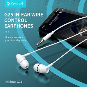 CELEBRAT earphones με μικρόφωνο G25, 3.5mm σύνδεση, Φ10mm, 1.2m, λευκά 3 Φ10mm