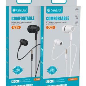 CELEBRAT earphones με μικρόφωνο G25, 3.5mm σύνδεση, Φ10mm, 1.2m, λευκά 4 1.2m