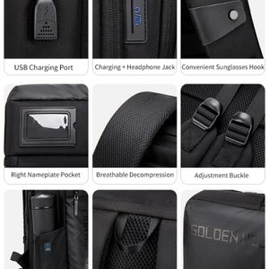 GOLDEN WOLF τσάντα πλάτης GB00399, με θήκη laptop 15.6", 20L, μαύρη 4 μαύρη