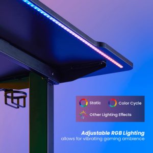 BRATECK gaming γραφείο GMD11-3, ρυθμιζόμενο ύψος, 136x60cm, RGB, μαύρο 3 136x60cm