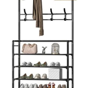 Παπουτσοθήκη HUH-0126 με 5 ράφια & κρεμάστρα, 80x25x171cm, μαύρη 3 μαύρη