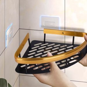 HOME USE γωνιακό ράφι τοίχου HUH-0157, αλουμινίου, 28x5.5x21cm, χρυσό 3 28x5.5x21cm