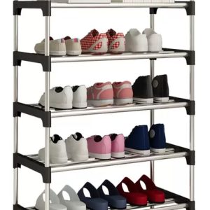 HOME USE παπουτσοθήκη HUH-0181, 5 ράφια, 60x30x95cm, μαύρη-ασημί 2 5 ράφια
