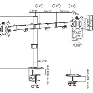 BRATECK βάση γραφείου LDT66-C024 για 2 οθόνες 17"-32", έως 9kg ανά οθόνη 4 LDT66 C024 2