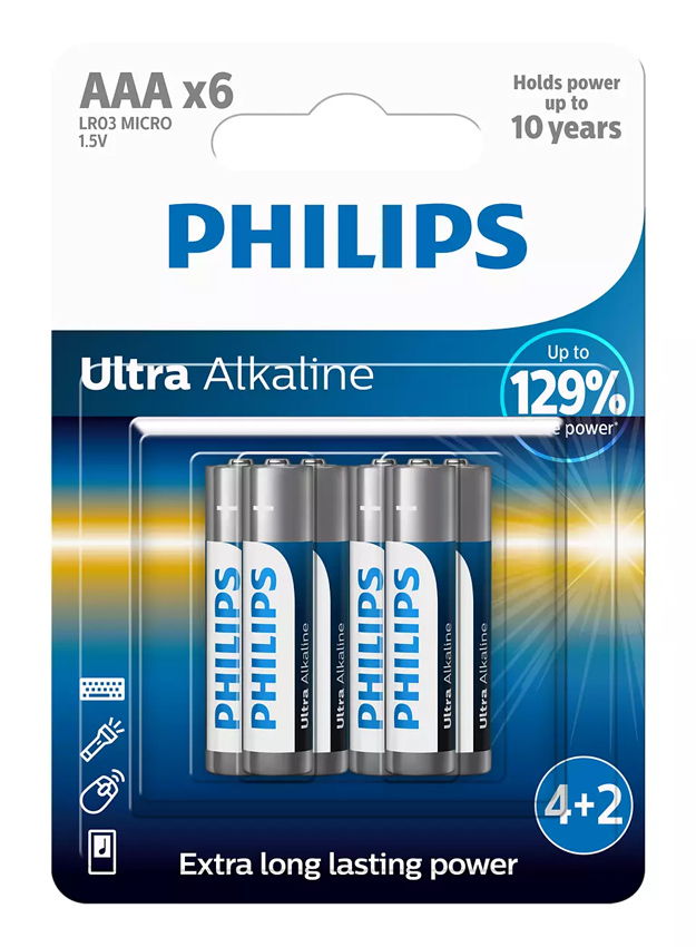 PHILIPS Ultra αλκαλικές μπαταρίες LR03E6BP/10 PHILIPS Ultra αλκαλικές μπαταρίες LR03E6BP/10