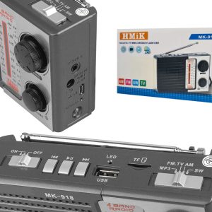 HMIK φορητό ραδιόφωνο & ηχείο MK-918 με φακό, USB/TF/AUX, γκρι 4 LXMK918S 3