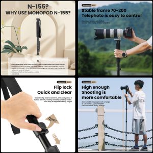 FOTOPRO μονόποδο φωτογράφισης N-155, πτυσσόμενο έως 155cm, έως 2kg, μαύρο 4 μαύρο
