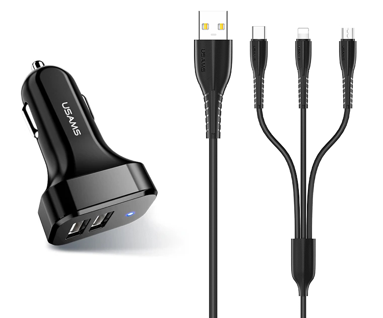 USAMS φορτιστής αυτοκινήτου C13 & καλώδιο 3 σε 1 USAMS φορτιστής αυτοκινήτου C13 & καλώδιο 3 σε 1
