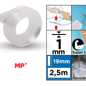 MP κολλητική ταινία διπλής όψεως PA524-02, nano gel, 19mm x 2.5m, διάφανη 2 nano gel