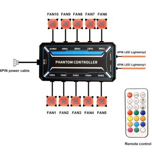 POWERTECH RGB fan controller PCF01-5C με ασύρματο χειριστήριο, 10 connectors 2 10 connectors