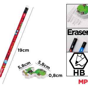 MP σετ ξύλινα μολύβια & γόμα Kid Skate PE356-03, εξάγωνα, HB, 5τμχ 2 εξάγωνα