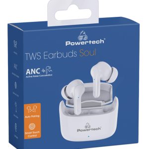 POWERTECH earphones με θήκη φόρτισης Soul, TWS, ANC, 45/400mAh, λευκά 3 ANC