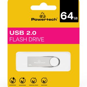 POWERTECH USB Flash Drive PT-1122, 64GB, USB 2.0, ασημί 3 USB 2.0