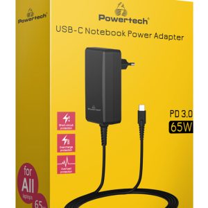 POWERTECH φορτιστής laptop PT-1156, USB-C PD, universal, 65W, μαύρος 2 USB-C PD
