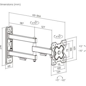 POWERTECH επιτοίχια βάση PT-1279 για τηλεόραση 13-32", full motion, 20kg 3 20kg