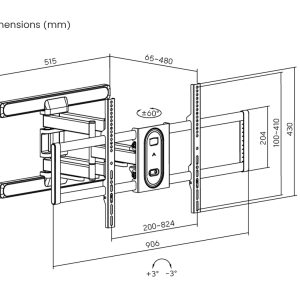 POWERTECH επιτοίχια βάση PT-1280 για τηλεόραση 43-100", full motion, 60kg 3 60kg