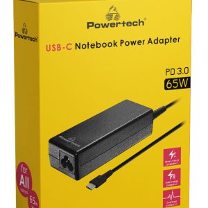 POWERTECH φορτιστής laptop PT-1319, USB-C PD 3.0, universal, 65W, μαύρος 2 USB-C PD 3.0