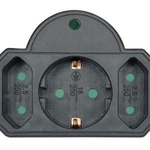 POWERTECH αντάπτορας ρεύματος PT-817, 1x schuko, 2x euro, 16A, μαύρος