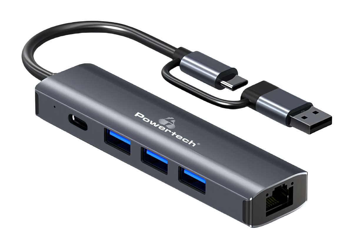 POWERTECH USB hub PTR-0150 με θύρα δικτύου POWERTECH USB hub PTR-0150 με θύρα δικτύου