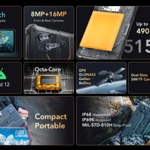 OUKITEL tablet RT3, 8", 4/64GB, 4G, 5150mAh, IP68/IP69K, μαύρο 2 8"