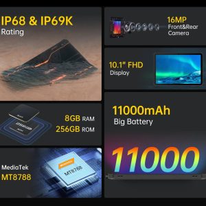 OUKITEL tablet RT5, 10.1", 8/256GB, 4G, 11000mAh, IP68/IP69K, μαύρο 2 10.1"