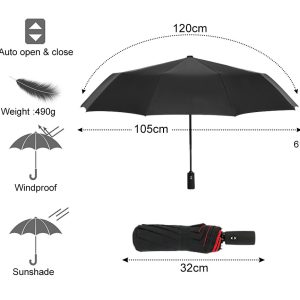 ROXXANI ομπρέλα RXN-0025, αυτόματο άνοιγμα, με θήκη, μαύρη 3 με θήκη