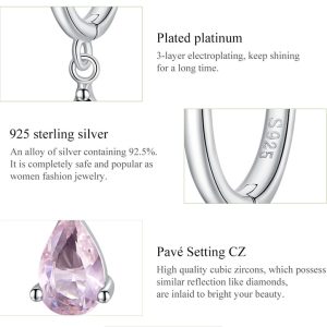 BAMOER σκουλαρίκια κρίκος SCE1018 με ροζ κυβική ζιρκόνια, ασήμι 925 3 SCE1018 1