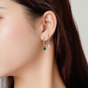 BAMOER σκουλαρίκια κρίκος SCE1018 με ροζ κυβική ζιρκόνια, ασήμι 925 2 ασήμι 925