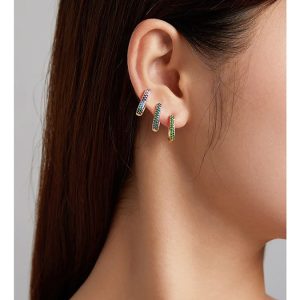 BAMOER σκουλαρίκια κρίκοι SCE1218, κυβική ζιρκόνια, ασήμι 925, ασημί 3 ασήμι 925