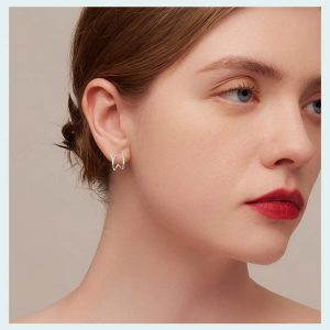 BAMOER σκουλαρίκια διπλοί κρίκοι SCE1480, κυβική ζιρκόνια, ασήμι 925 3 ασήμι 925